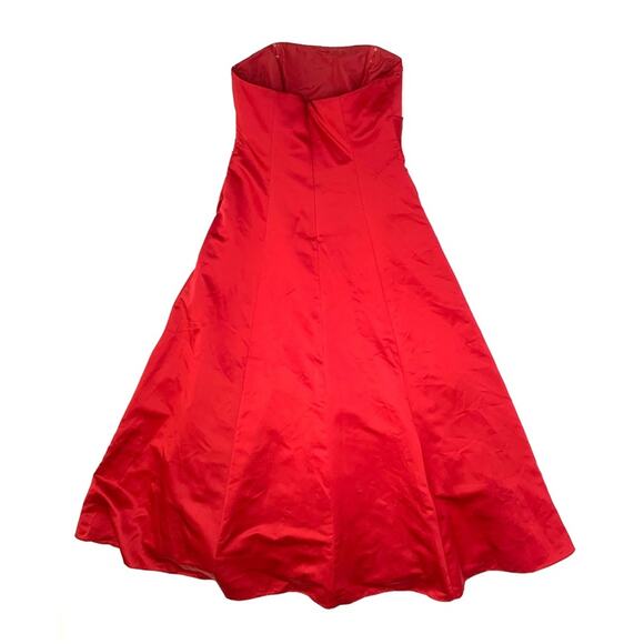 David’s Bridal Cranberry Red Strapless A Line Wrap Gathered Dress - Picture 10 of 14